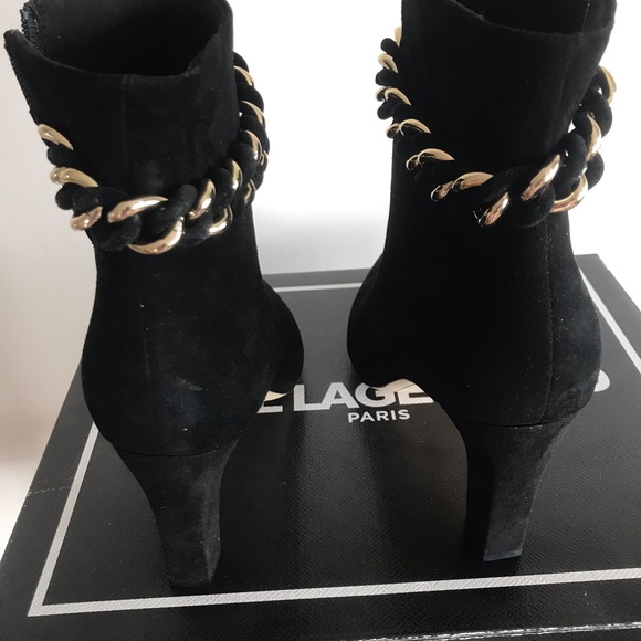 Boots Shoes heels - Karl Lagerfeld Black New Suede Boot, booties, shoes  NEW - Picture 5 of 8